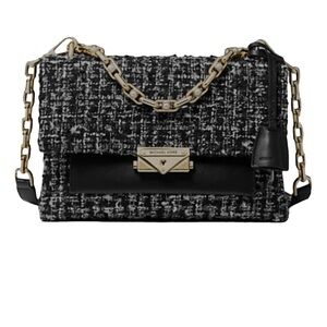 Michael Kors Blue Tweed Bag Strap Pearl Detail